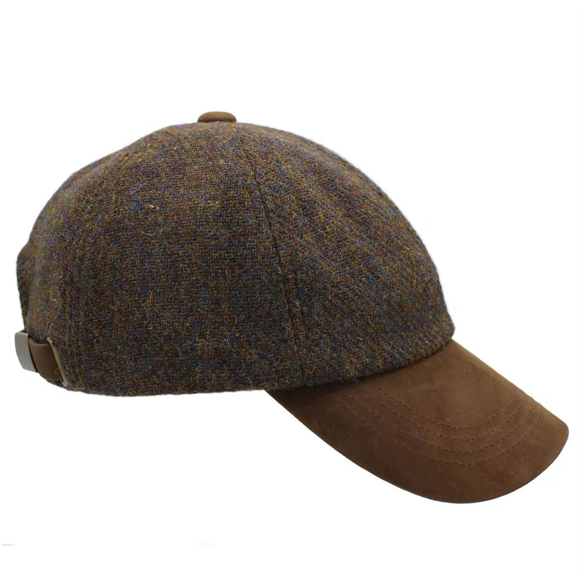 Harris Tweed Brown Mix Leather Peak Baseball Cap
