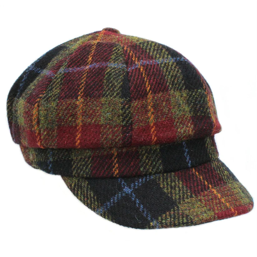 Harris Tweed Ladies Berry Check Baker Boy Cap