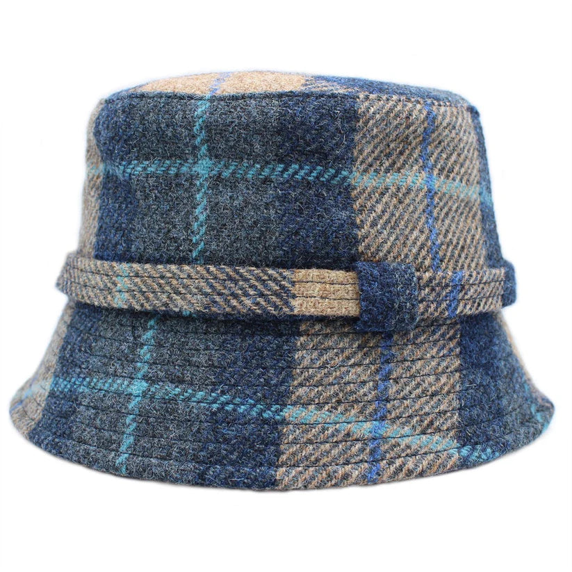 Harris Tweed Ladies Blue Check Bucket Hat