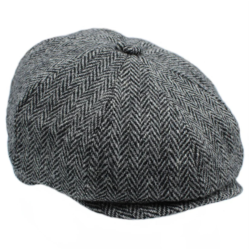 Harris Tweed Grey Herringbone 8-Piece Cap