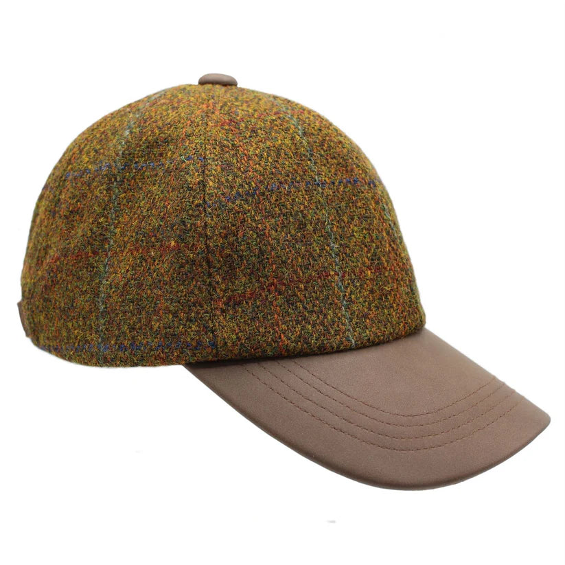 Harris Tweed Ladies Rust Leather Peak Baseball Cap