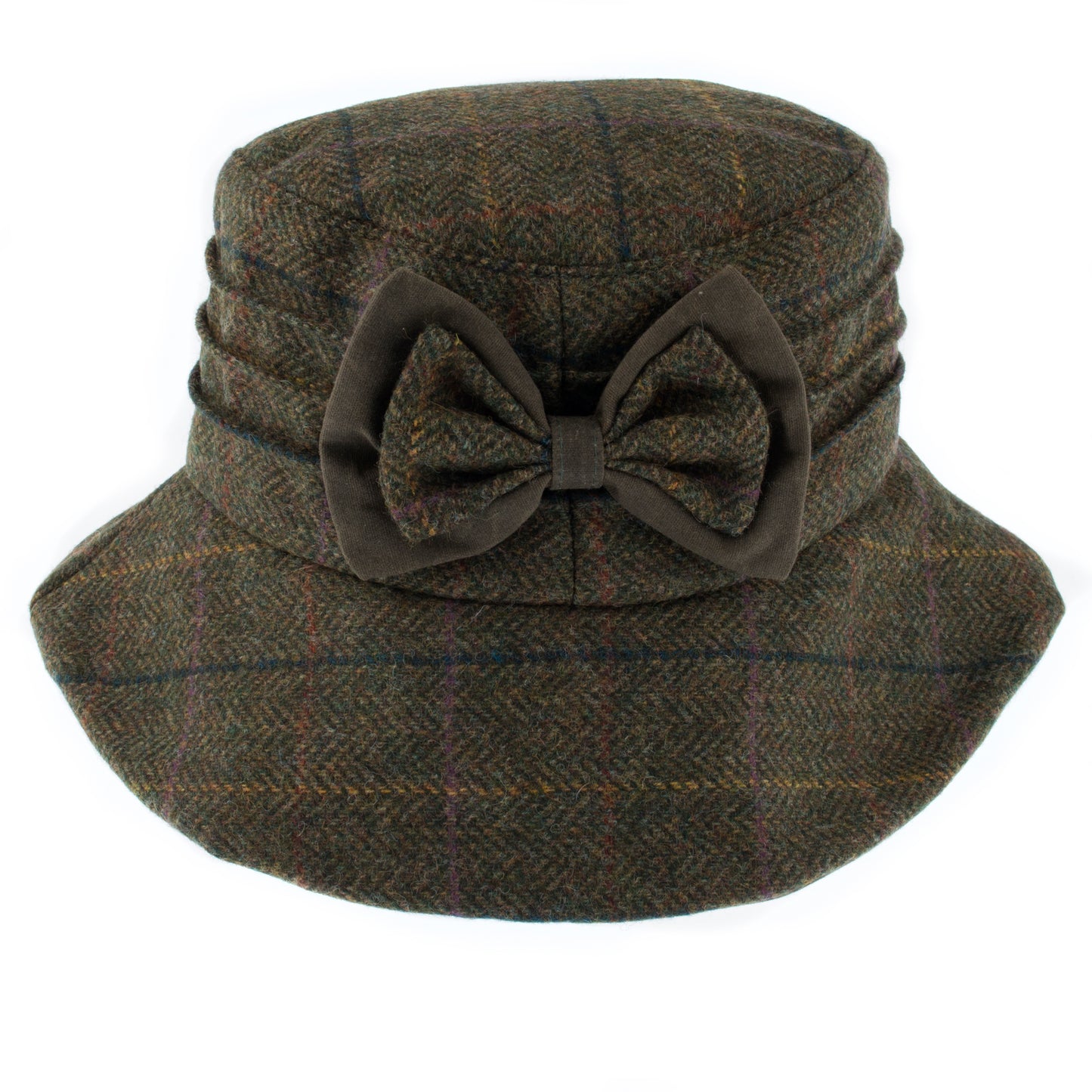 Dents Ladies Abraham Moon Olive Check Tweed Bucket Hat