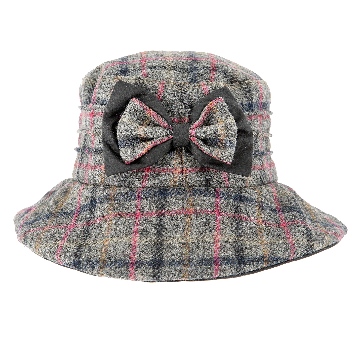 Dents Ladies Abraham Moon Grey with Pink Multi Check Tweed Bucket Hat