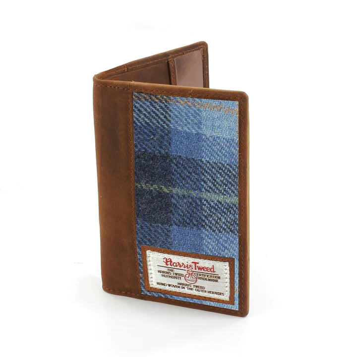 Harris Tweed Passport Holder in Light Blue Check Tweed