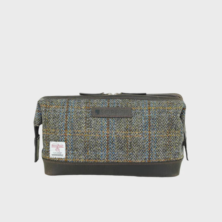 Harris Tweed Brown Gladstone Check Washbag