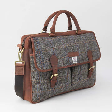 Harris Tweed Brown Check Briefcase