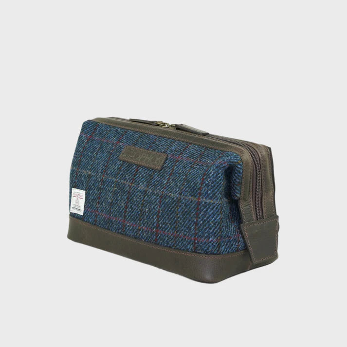Harris Tweed Blue Gladstone Check Washbag