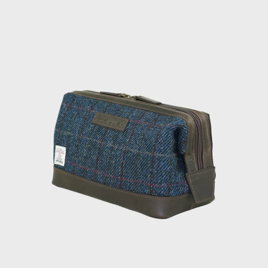 Harris Tweed Blue Gladstone Check Washbag