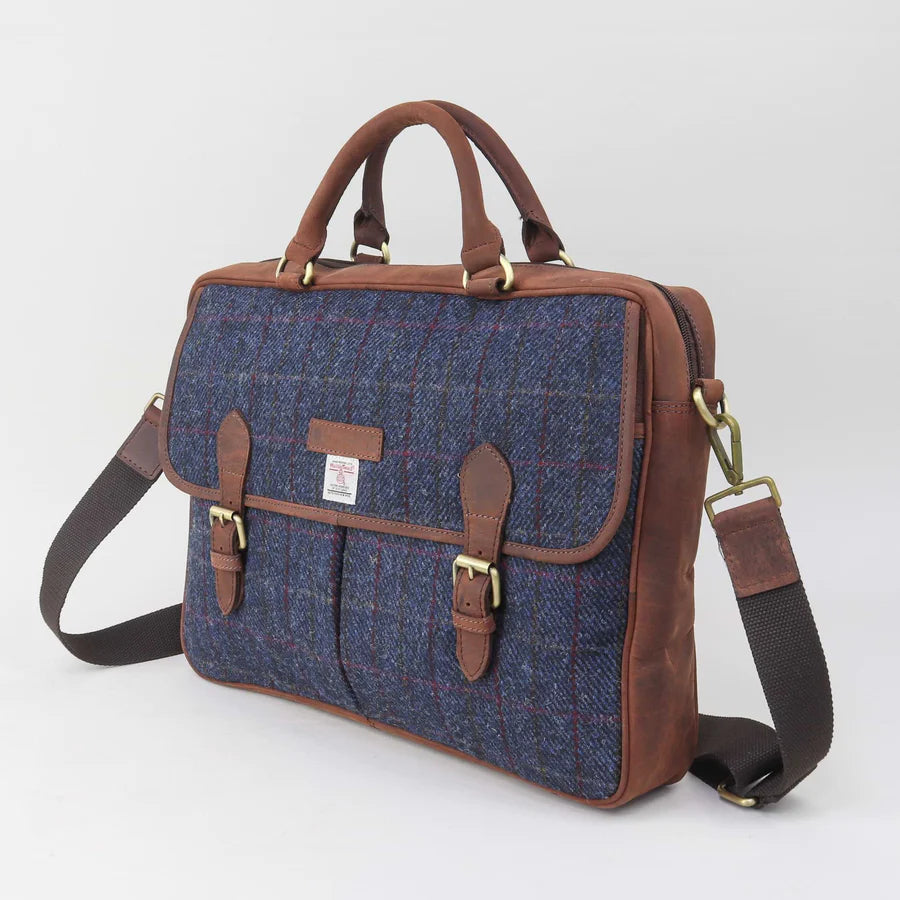 Harris Tweed Blue Check Briefcase