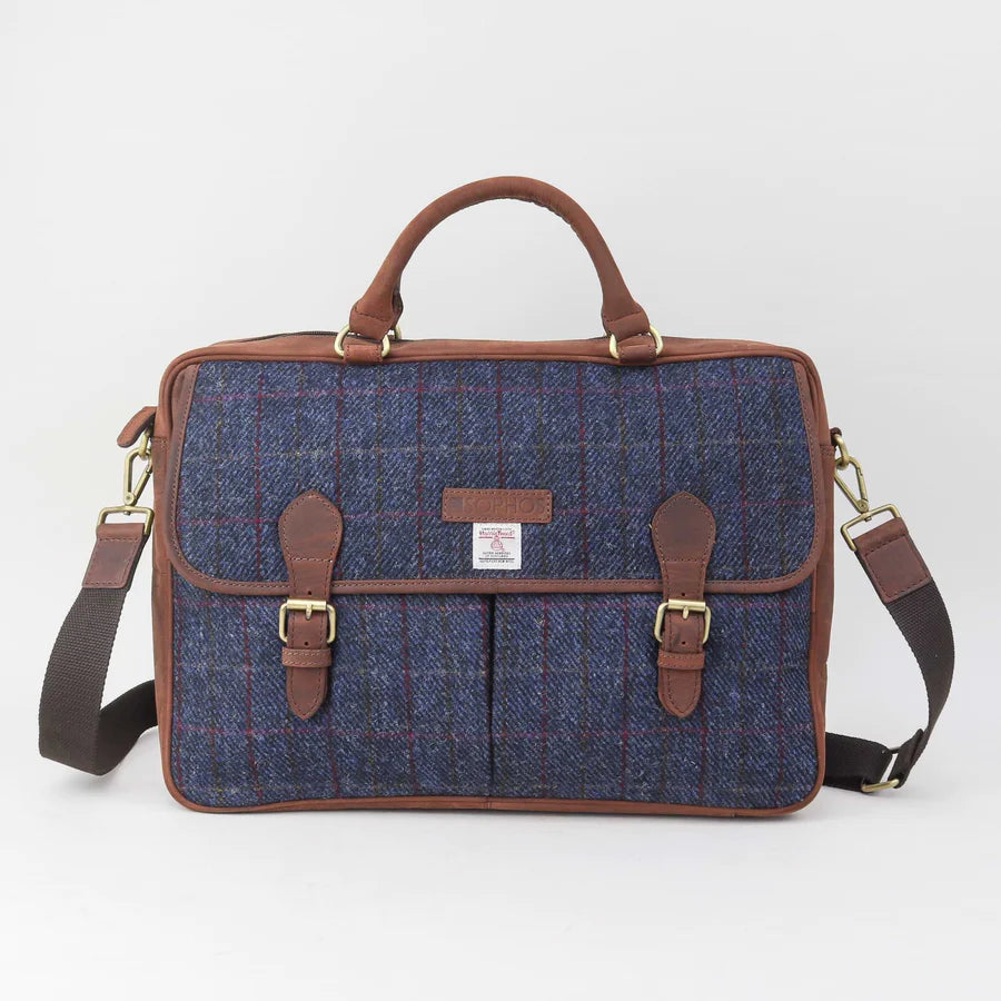 Harris Tweed Blue Check Briefcase