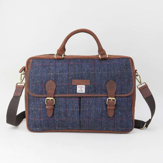 Harris Tweed Blue Check Briefcase
