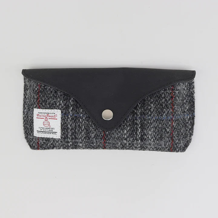 Harris Tweed Luxury Glasses Case in Dark Grey Check Tweed