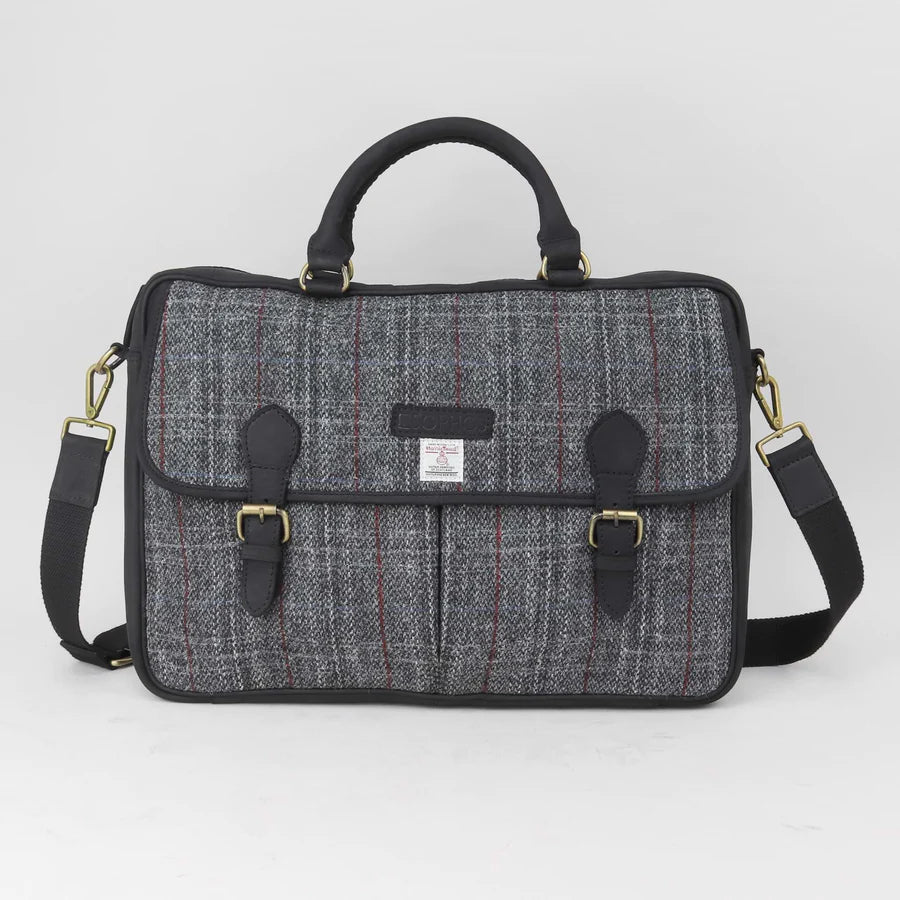 Harris Tweed Dark Grey Check Briefcase