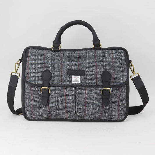 Harris Tweed Dark Grey Check Briefcase