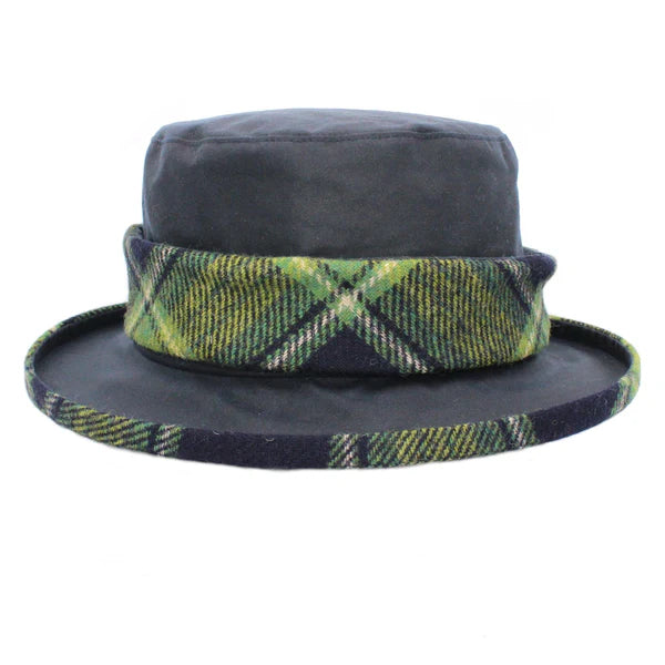 Navy Wax with Brown Check Tweed Ladies Band Hat
