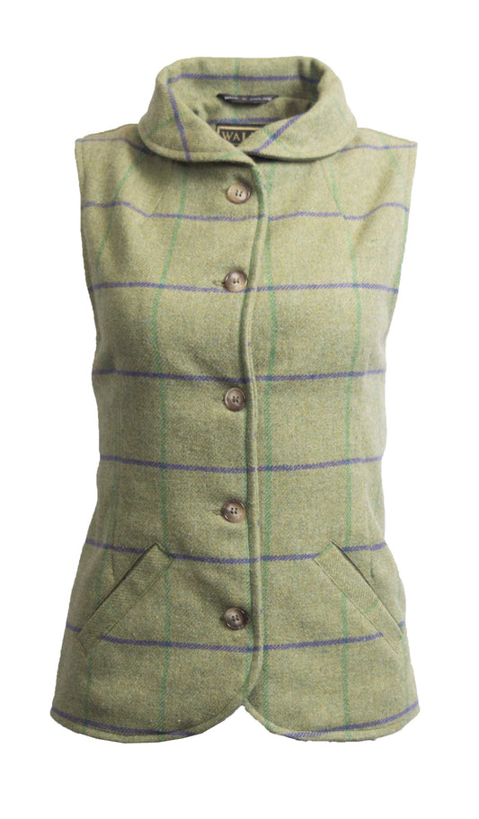 Walker & Hawkes Ladies Purple Overcheck Tweed Ashby Waistcoat