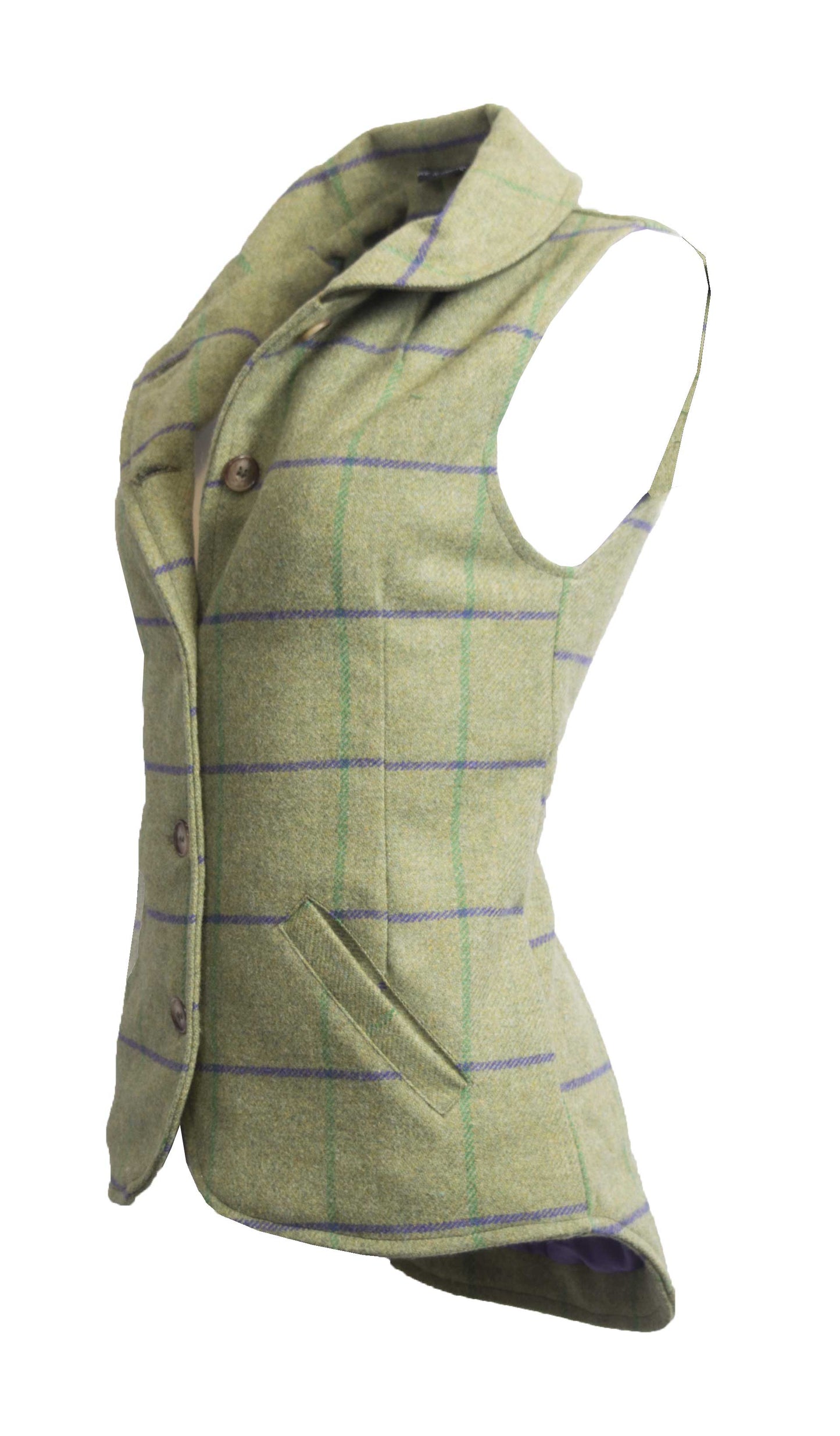 Walker & Hawkes Ladies Purple Overcheck Tweed Ashby Waistcoat