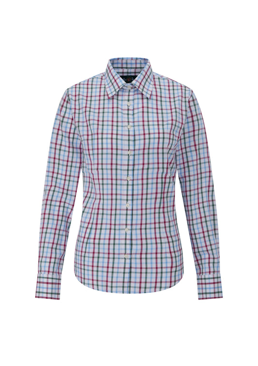 Alan Paine Ladies Wine Tattersall Check 100% Cotton Shirt