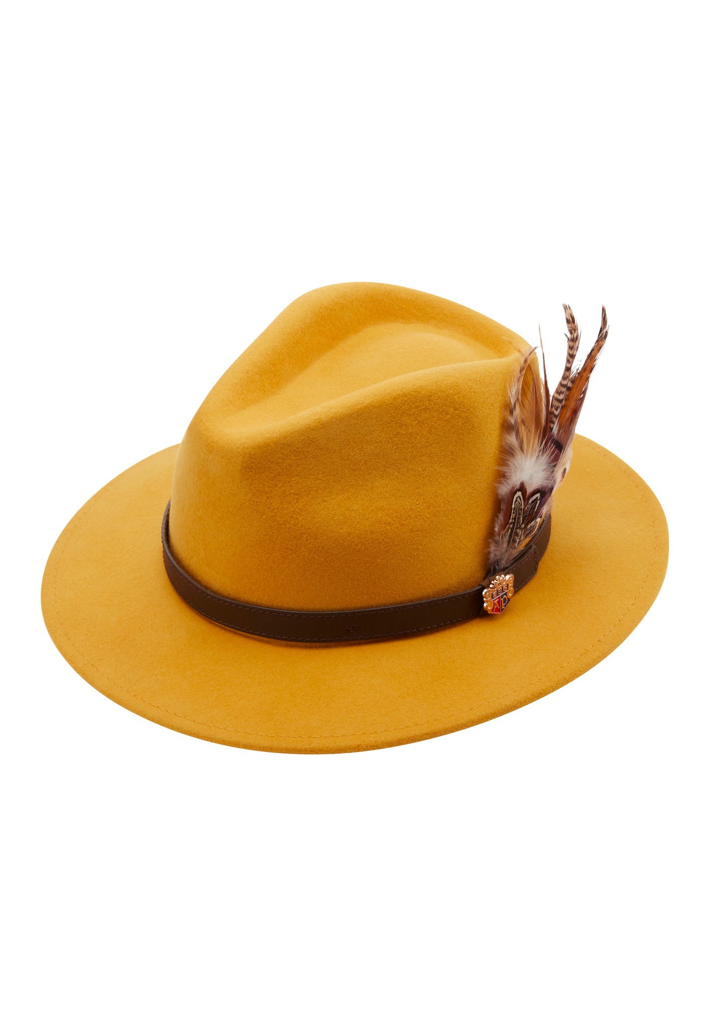 Alan Paine Richmond Ladies Felt Hat with Feather in Mustard