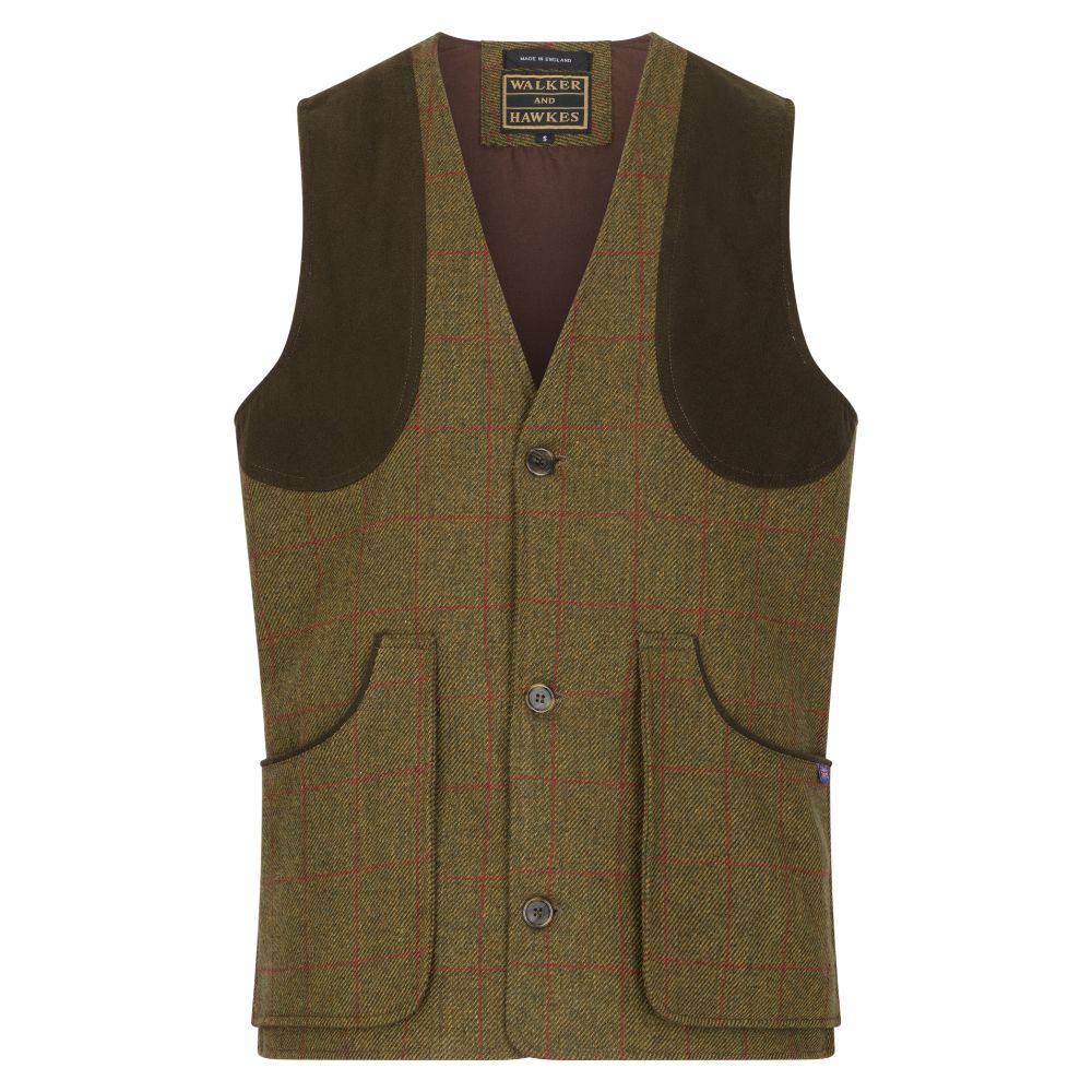 Walker & Hawkes Berston Waistcoat in Green with Red Overcheck