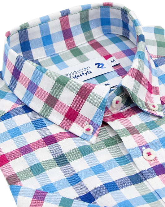 Blue and Red Large Gingham Check 100% Cotton Short Sleeve Shirt
