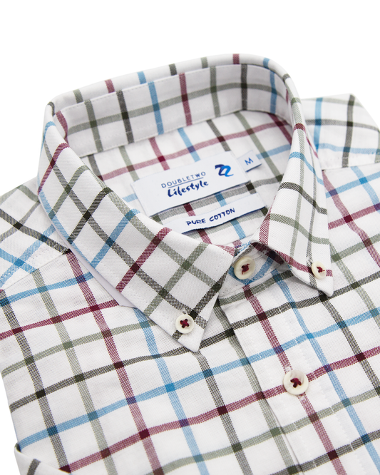 Sage Tattersall Check Button Down 100% Cotton Short Sleeve Shirt