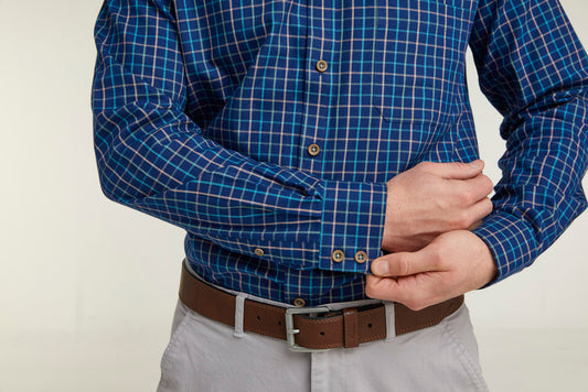 Navy Tattersall Check 100% Cotton Shirt