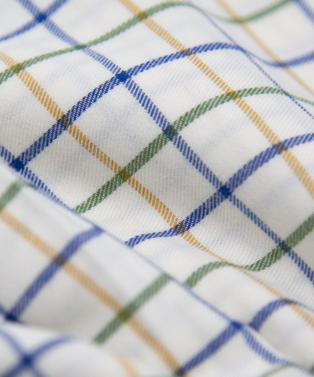 Gold & Navy Tattersall Check 100% Cotton Shirt