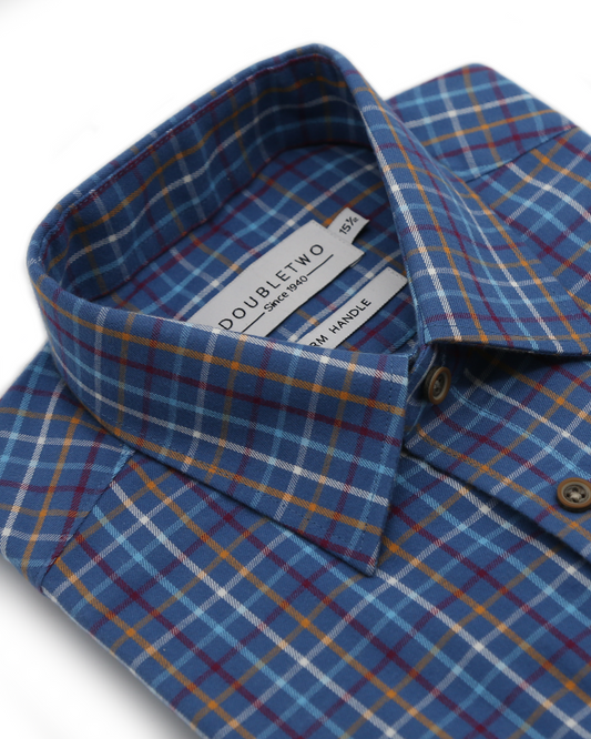 Blue Tattersall Check 100% Cotton Shirt