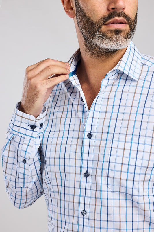 Teal & Brown Plaid Check 100% Cotton Shirt