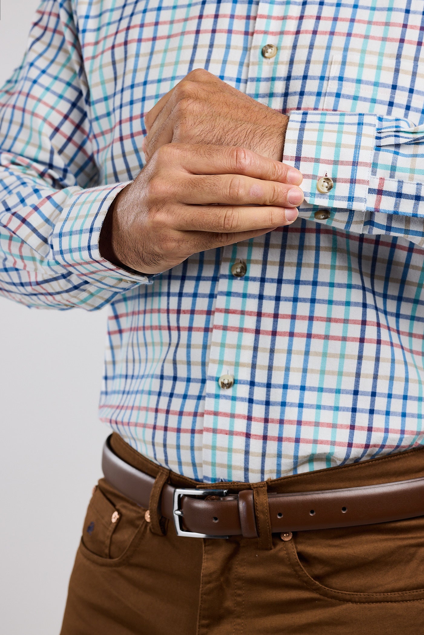 Teal & Brown Plaid Check 100% Cotton Shirt