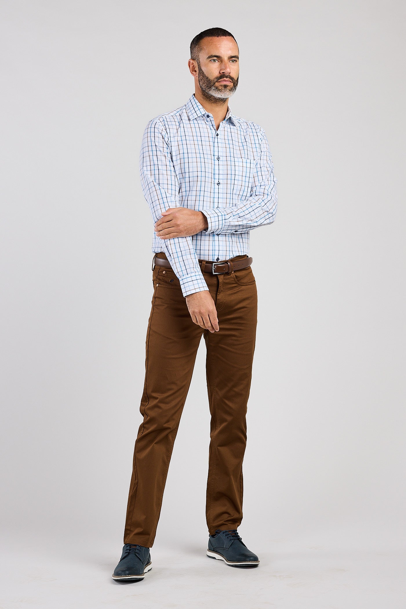 Teal & Brown Plaid Check 100% Cotton Shirt