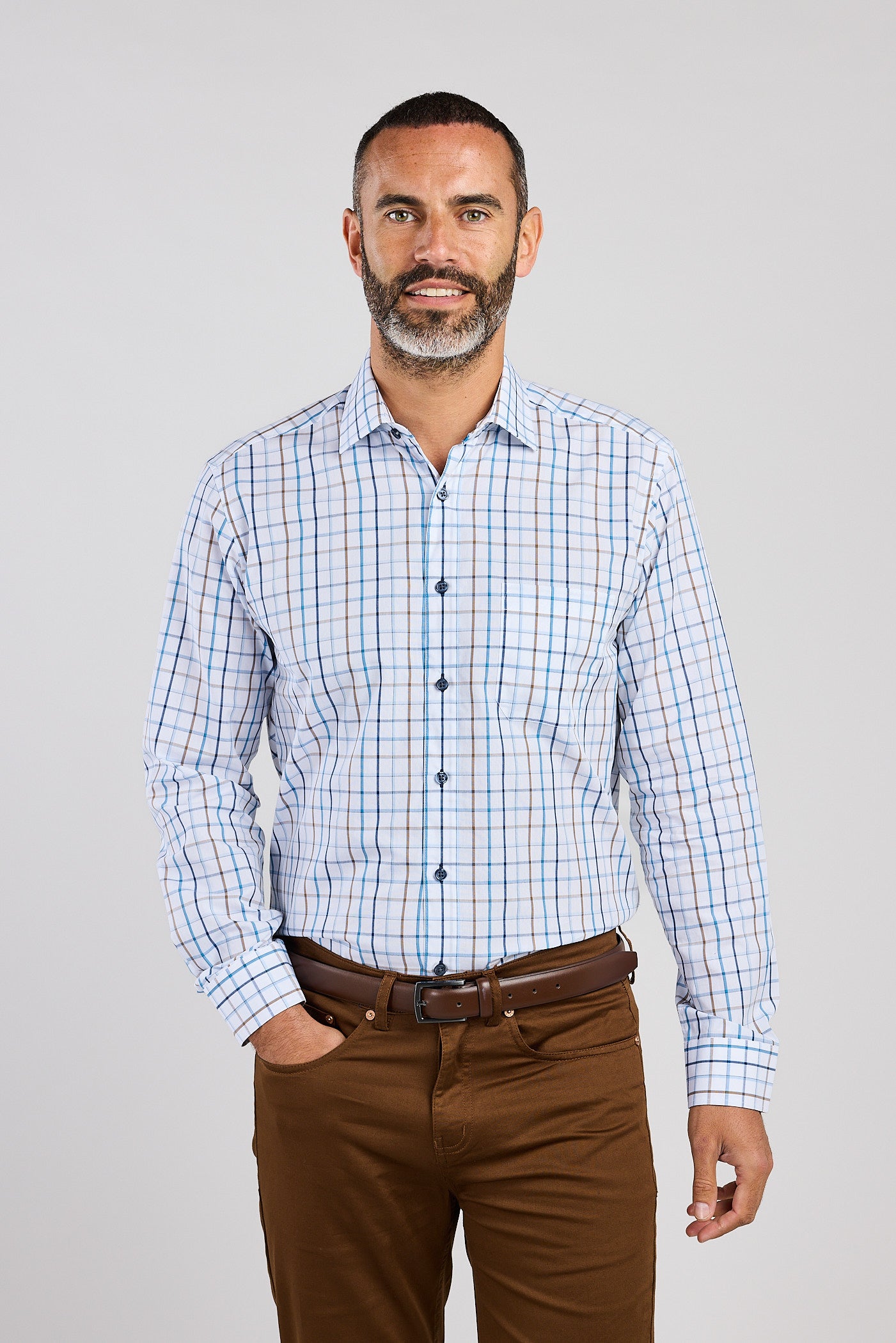 Teal & Brown Plaid Check 100% Cotton Shirt