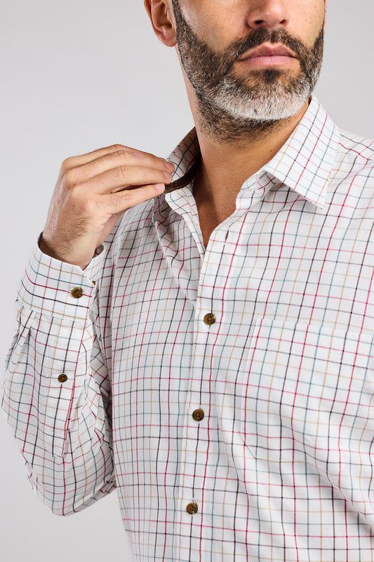 Wine & Tan Plaid Check 100% Cotton Shirt