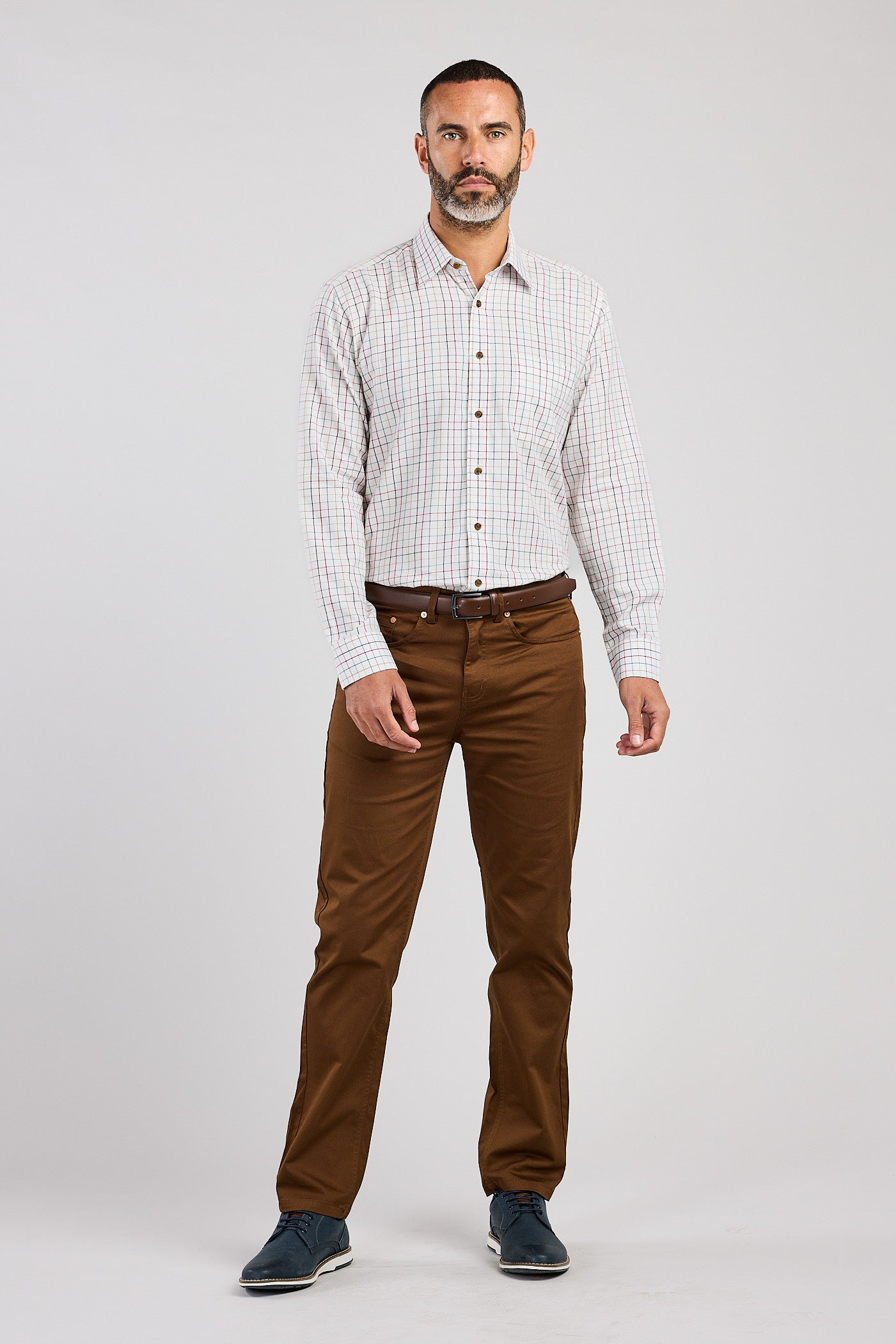 Wine & Tan Plaid Check 100% Cotton Shirt