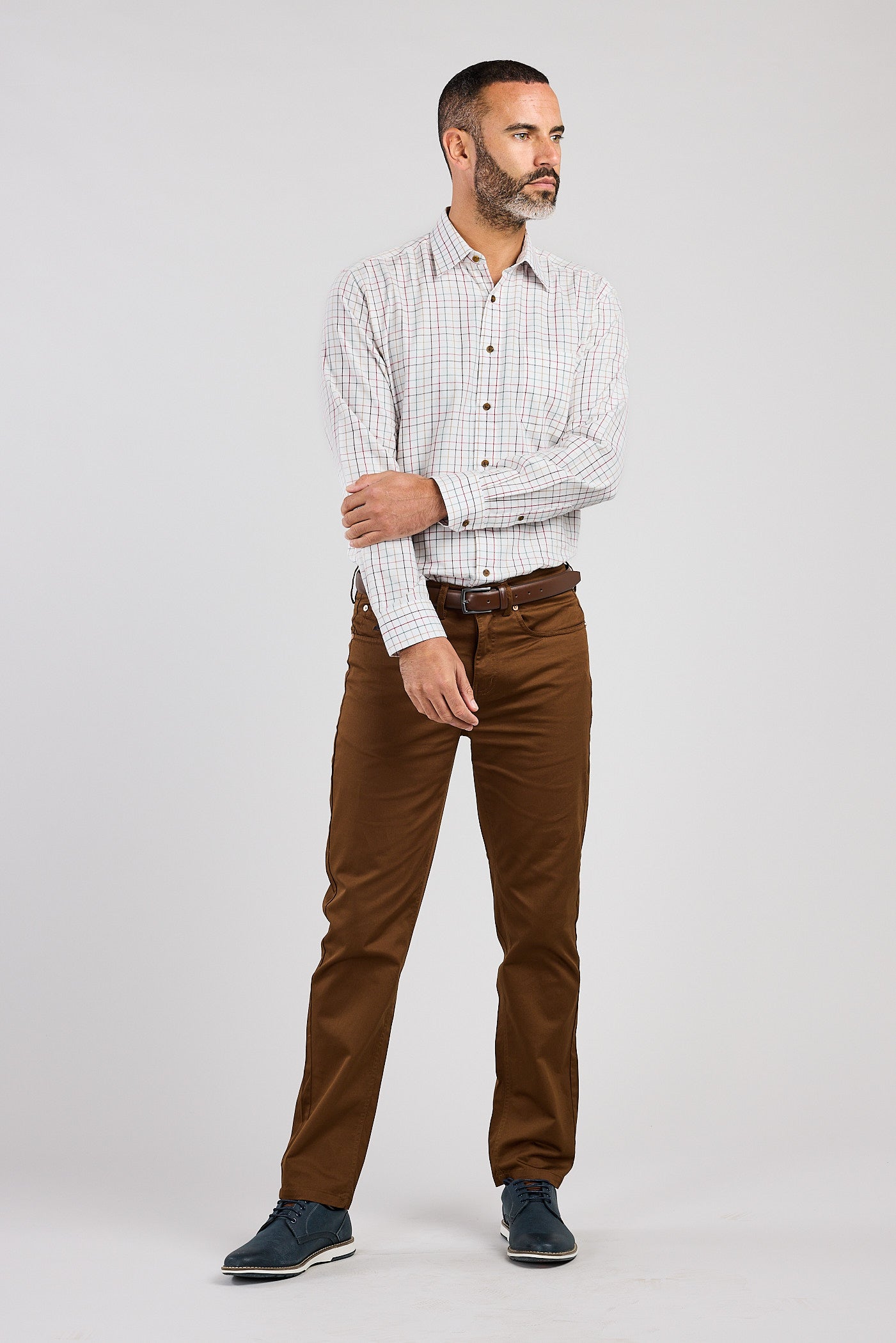 Wine & Tan Plaid Check 100% Cotton Shirt