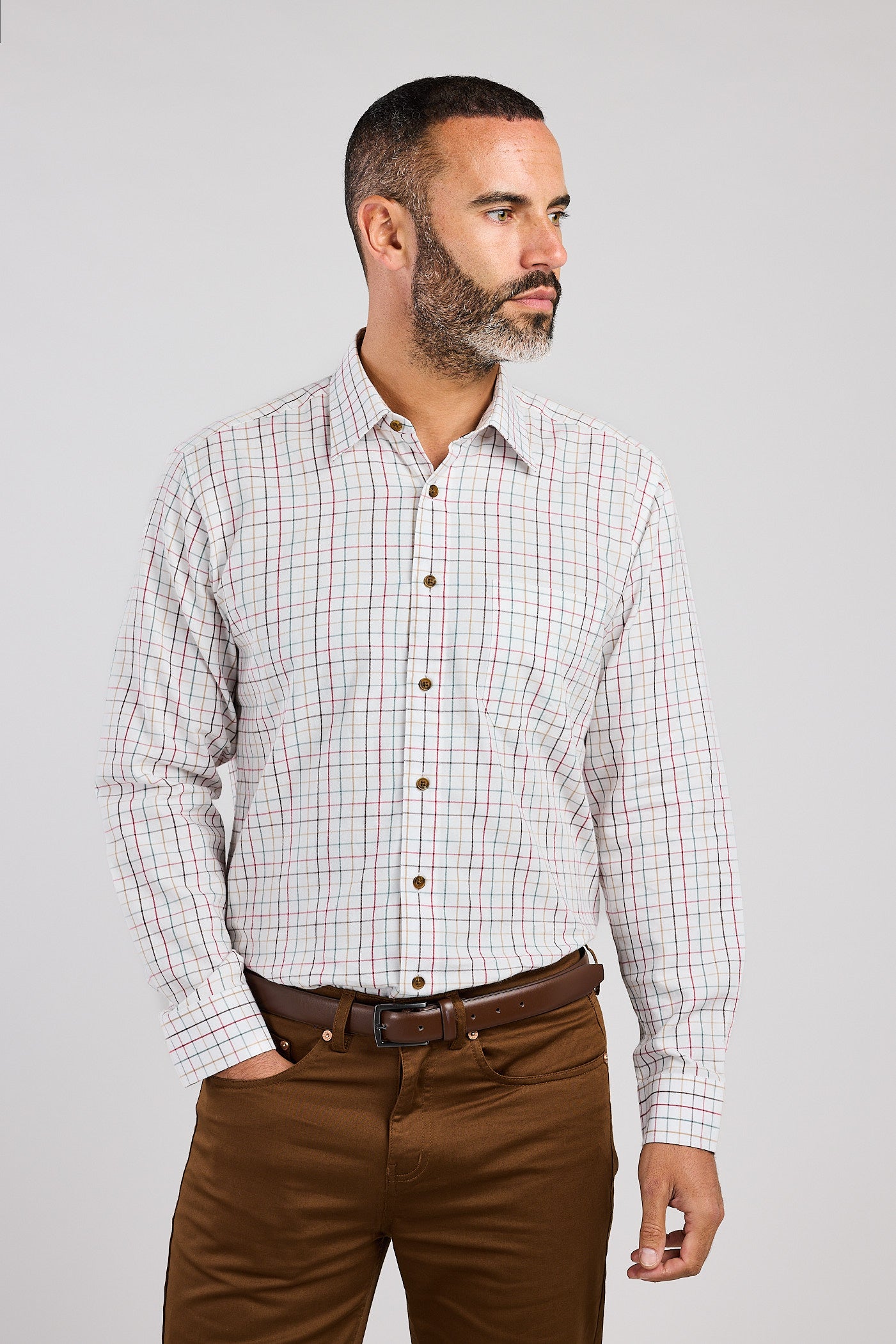 Wine & Tan Plaid Check 100% Cotton Shirt