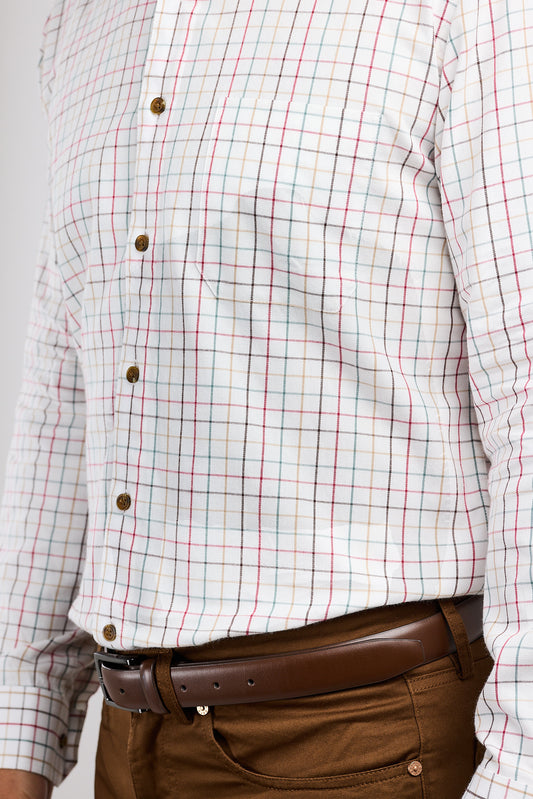Wine & Tan Plaid Check 100% Cotton Shirt