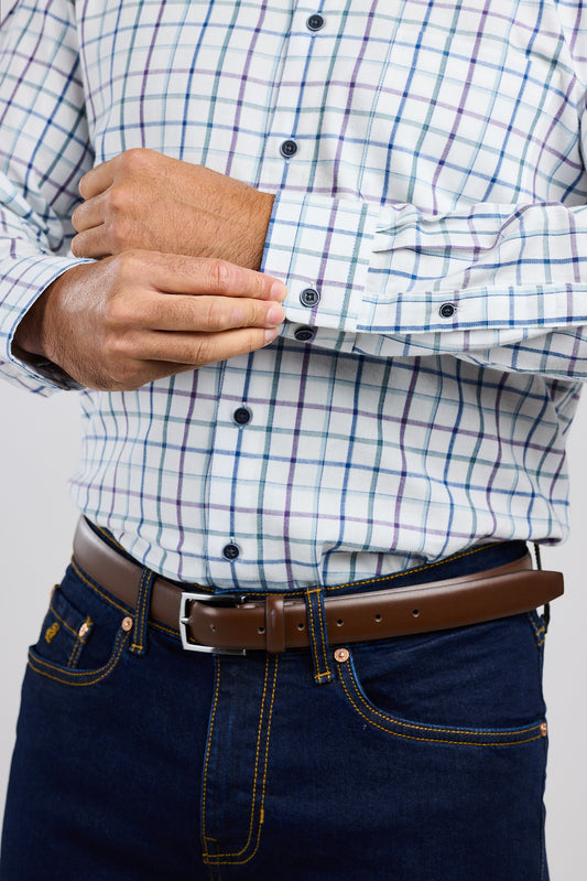 Plum & Blue Plaid Check 100% Cotton Shirt