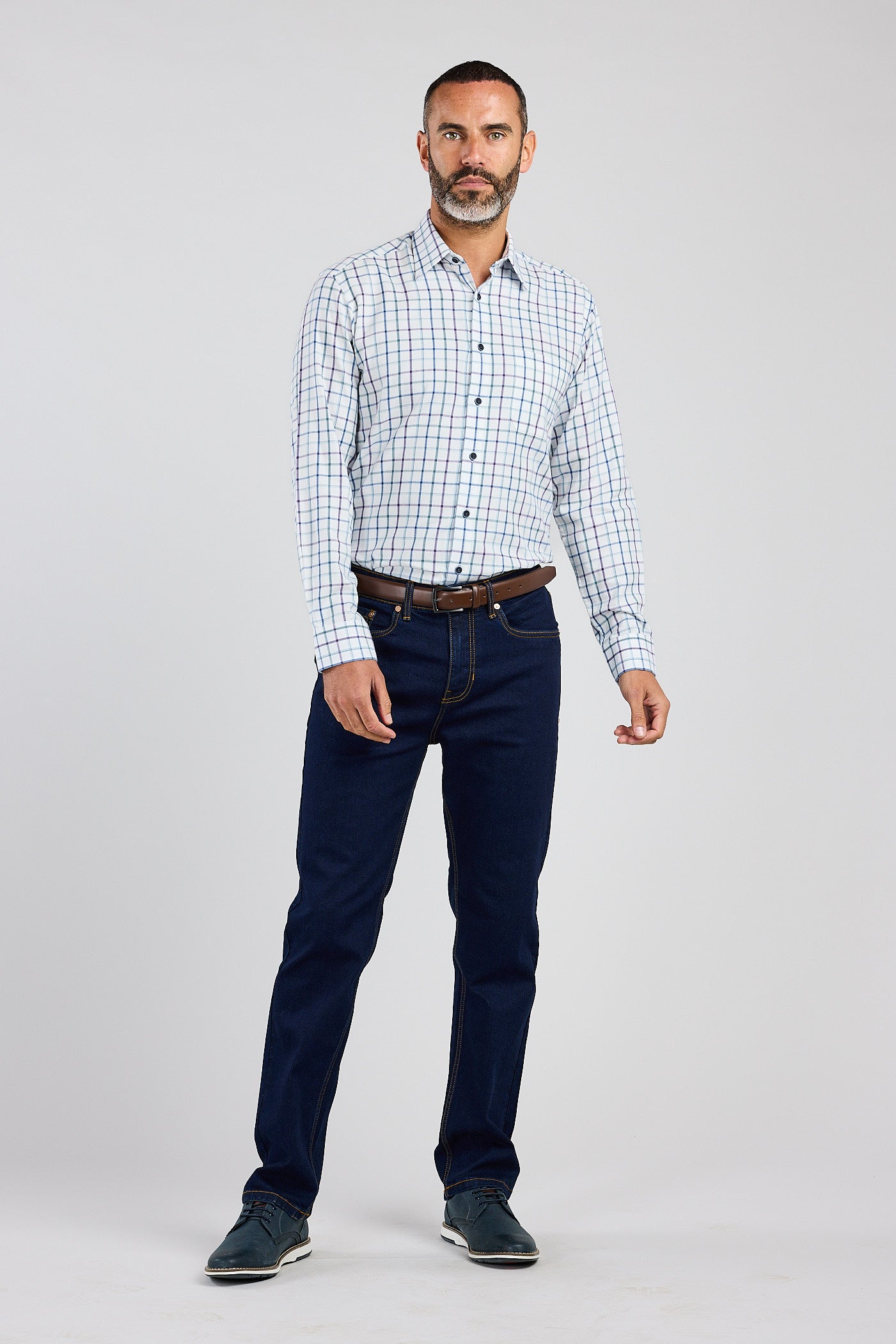 Plum & Blue Plaid Check 100% Cotton Shirt