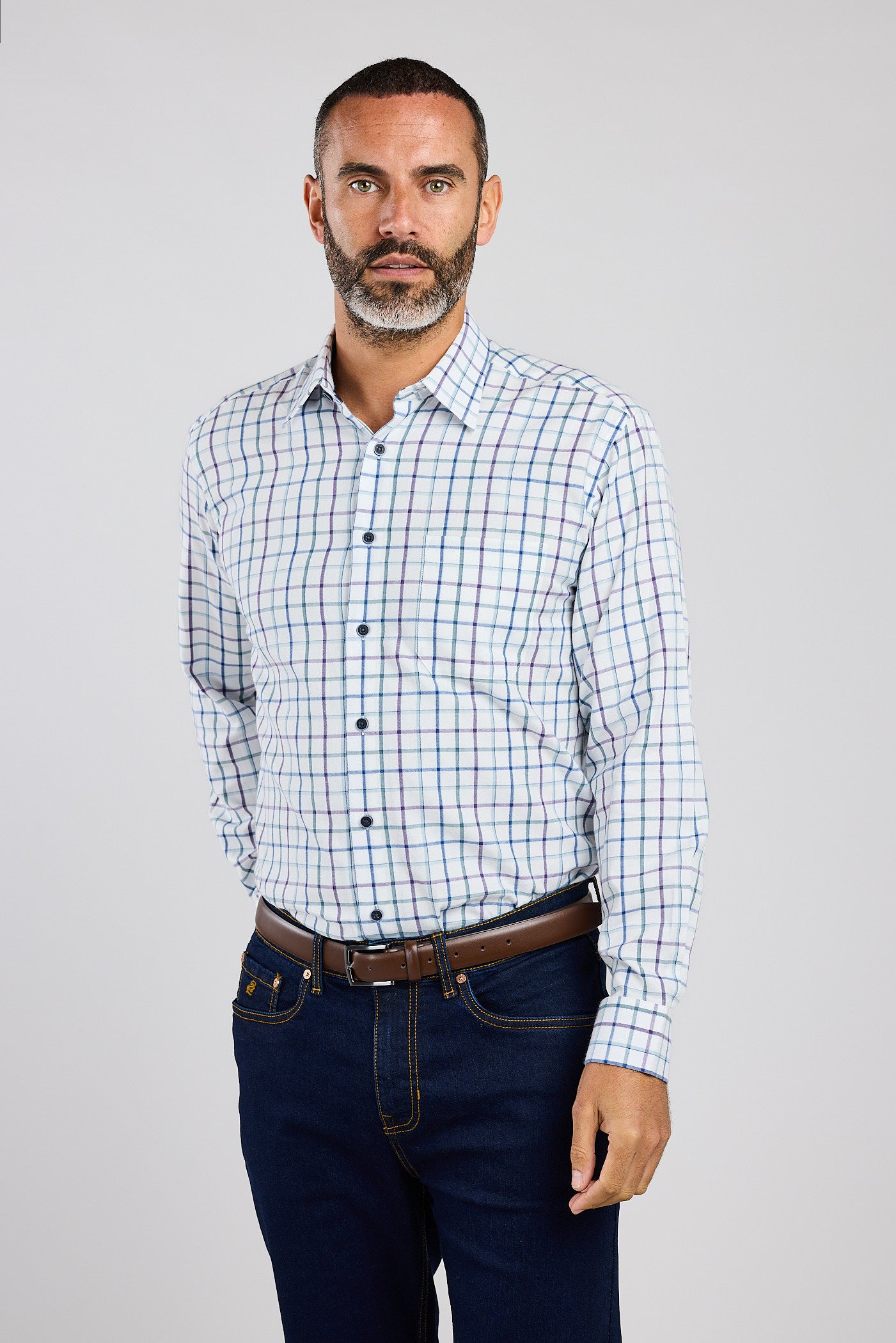 Plum & Blue Plaid Check 100% Cotton Shirt