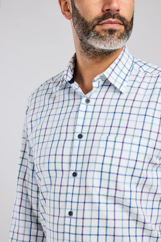 Plum & Blue Plaid Check 100% Cotton Shirt