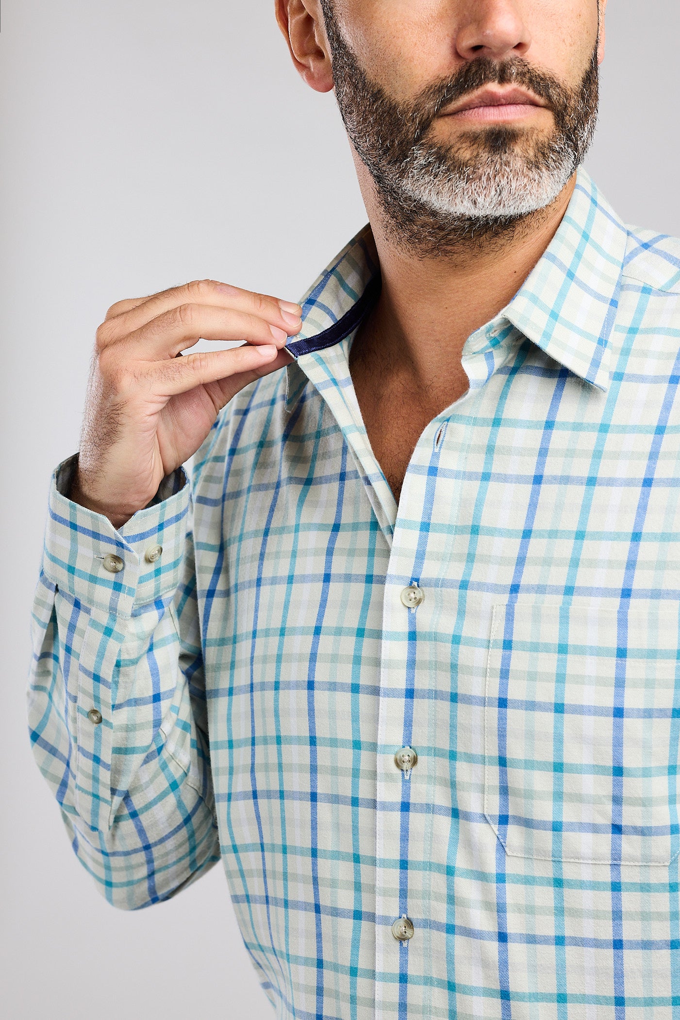 Blue Mist Plaid Check 100% Cotton Shirt
