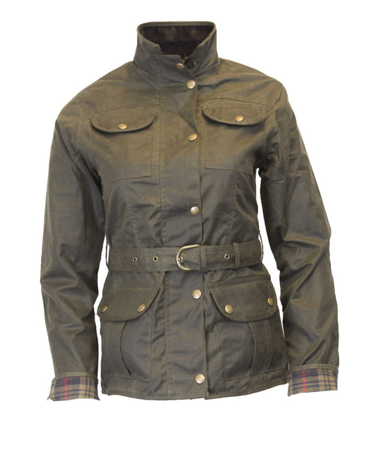 Walker & Hawkes Ladies Florence Olive Wax Biker jacket