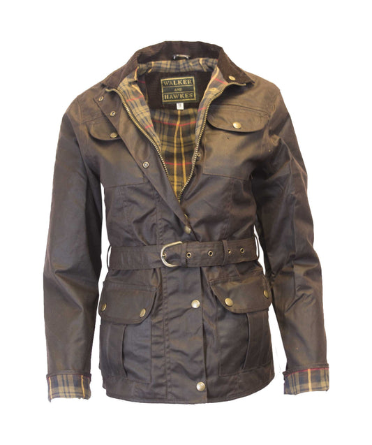 Walker & Hawkes Ladies Florence Brown Wax Biker jacket