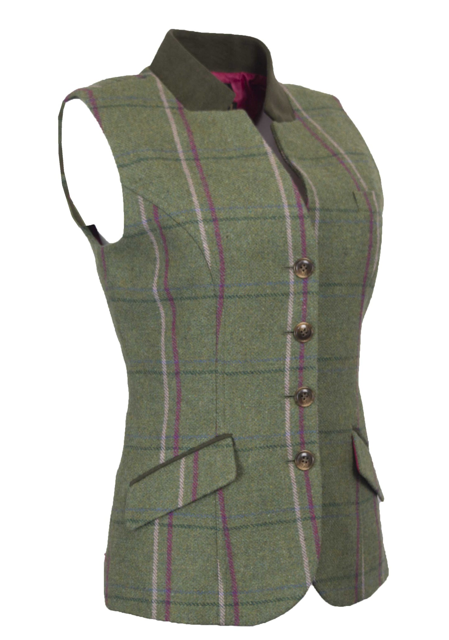 Walker & Hawkes Margate Pink Overcheck Ladies Shooting Tweed Waistcoat