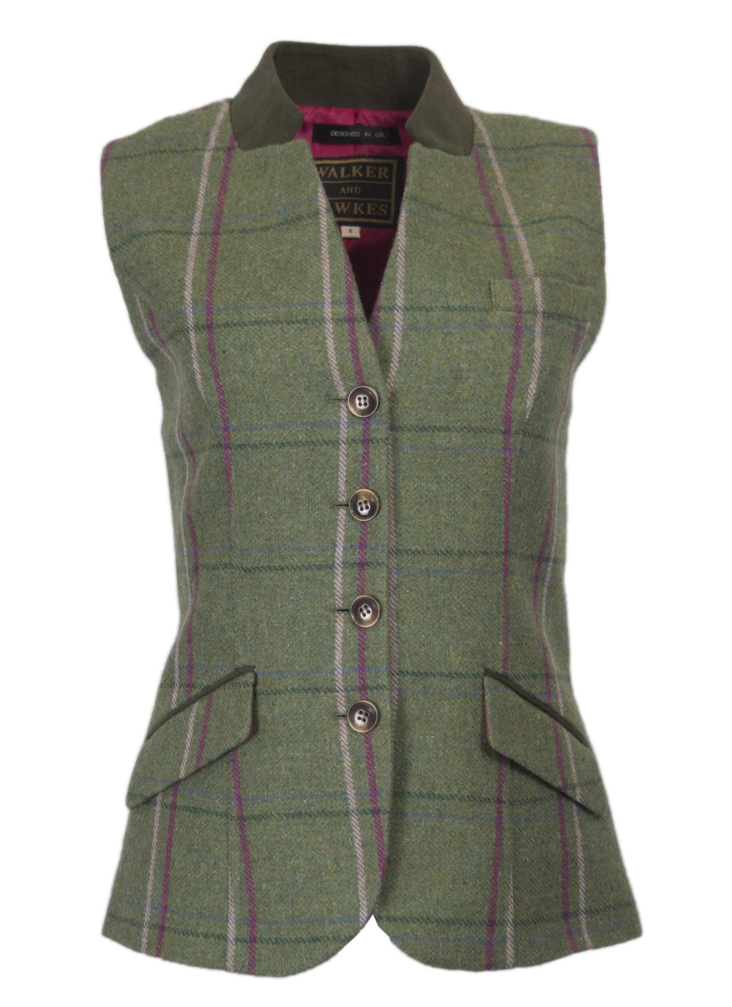Walker & Hawkes Margate Pink Overcheck Ladies Shooting Tweed Waistcoat