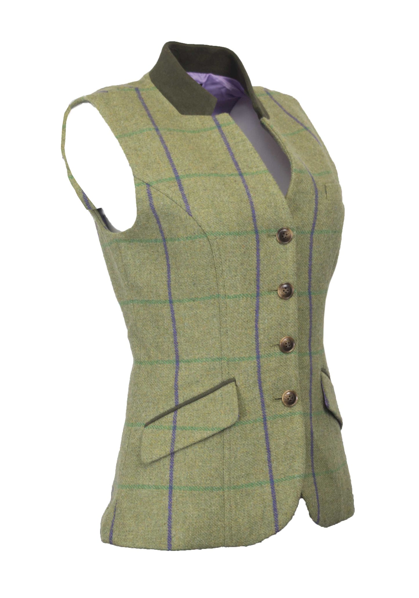 Walker & Hawkes Margate Purple Overcheck Ladies Shooting Tweed Waistcoat