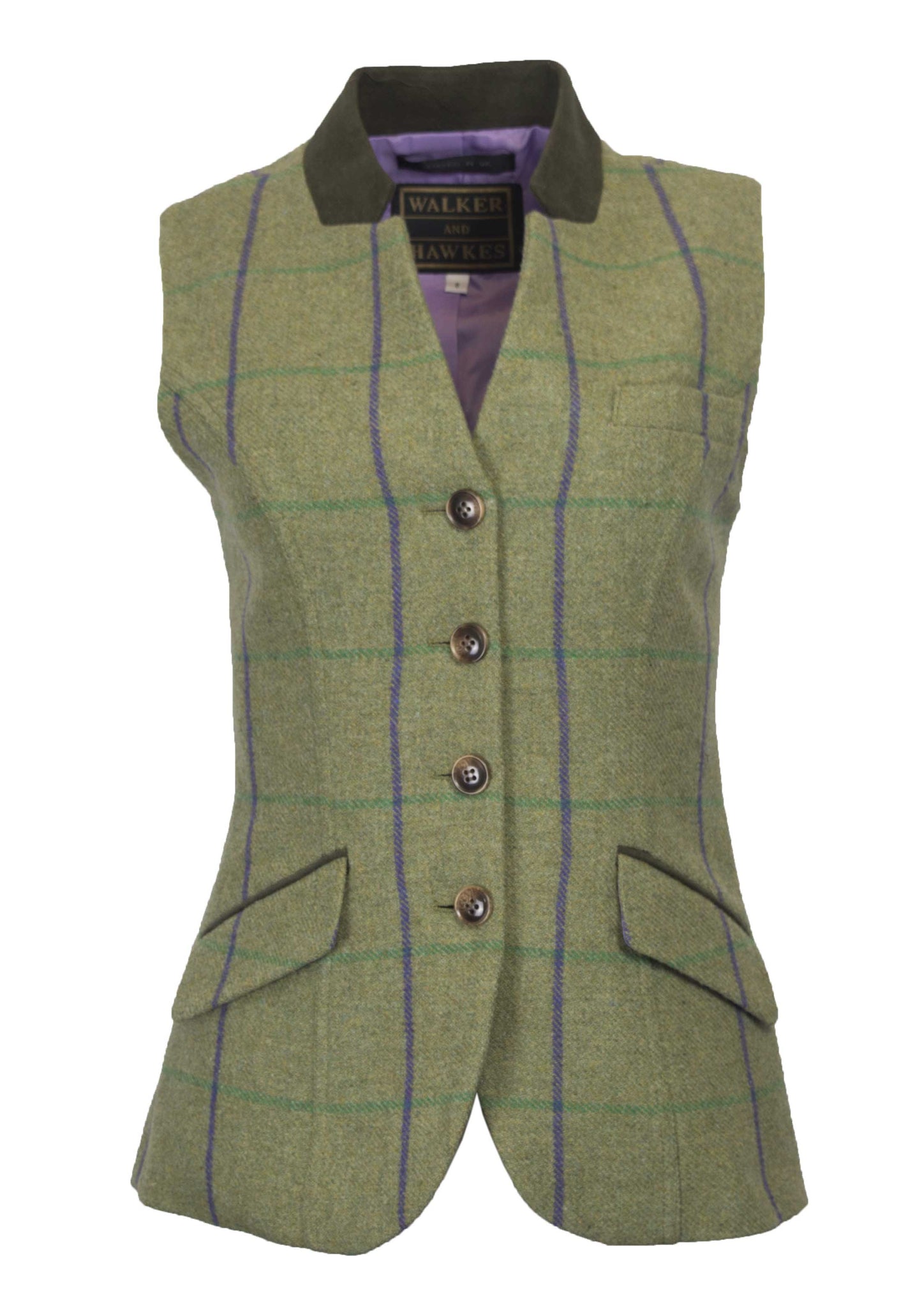 Walker & Hawkes Margate Purple Overcheck Ladies Shooting Tweed Waistcoat