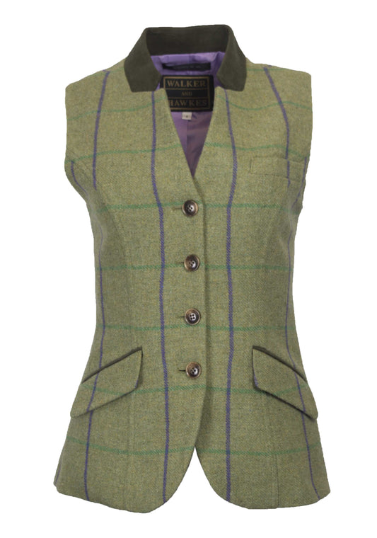 Walker & Hawkes Margate Purple Overcheck Ladies Shooting Tweed Waistcoat